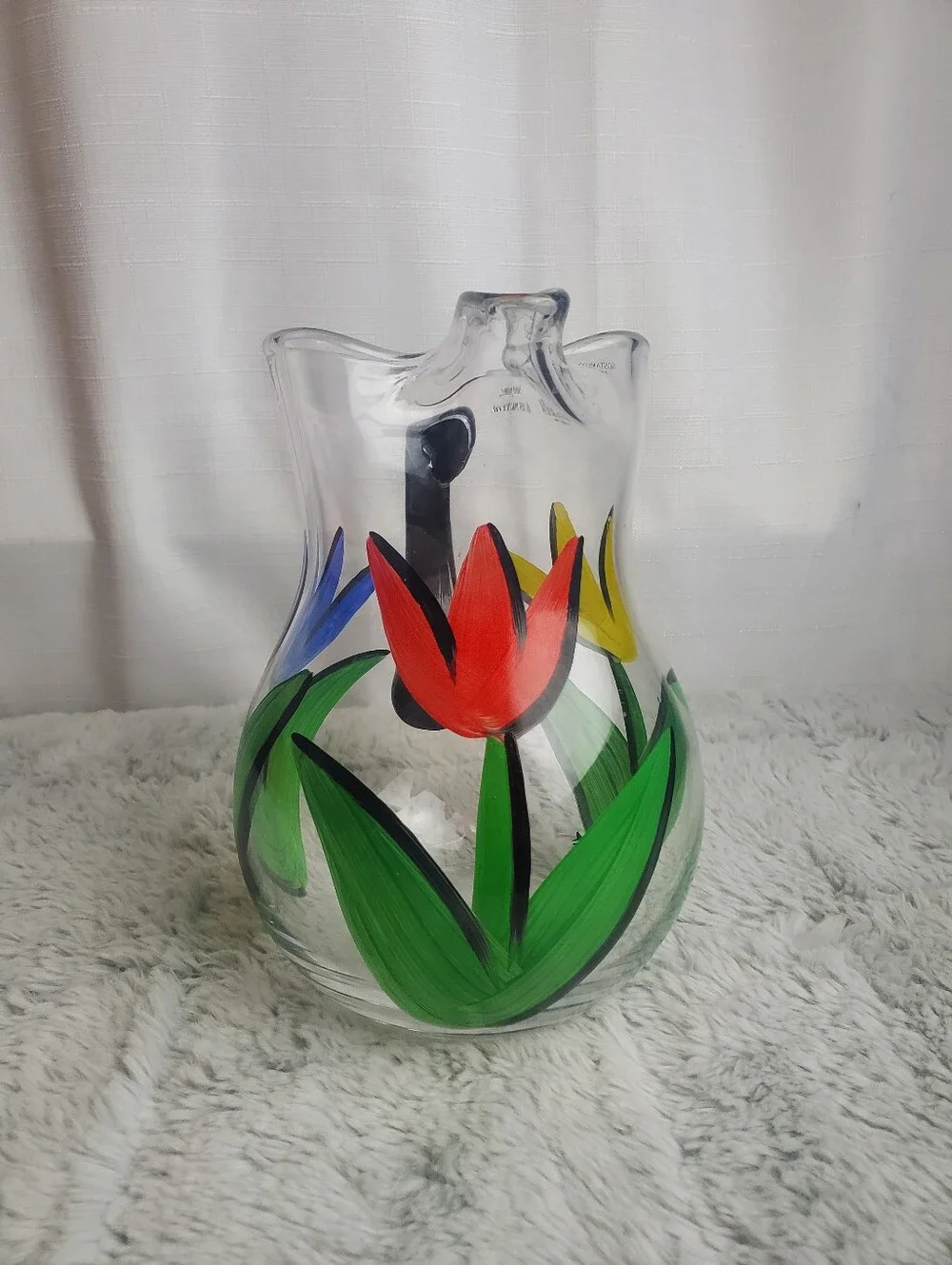 VTG Kosta Boda Ulrica Hydman-Vallien Art Glass 'Tulipa' Pitcher EUC Orig Sticker